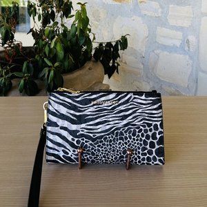 Michael Kors Jet Set Signature Animal Double Zip Wristlet Wallet Black NWT Women